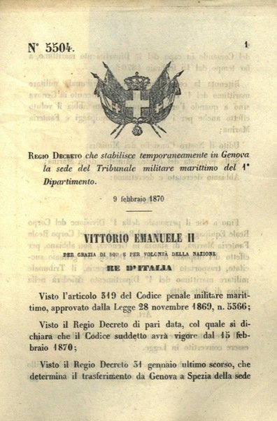 che stabilisce temporaneamente in Genova la sede del Tribunale Militare …