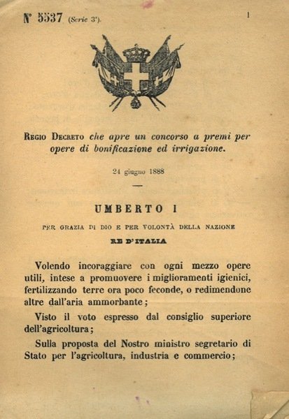 che apre un concorso a premi per opere di bonificazione …