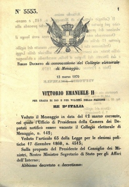 di convocazione del Collegio elettorale di Menaggio.