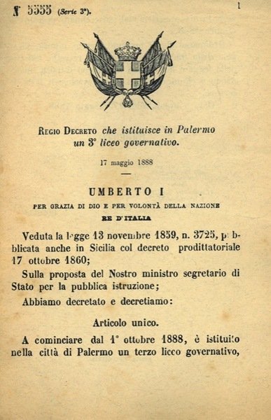 che istituisce in Palermo un 3° liceo governativo.