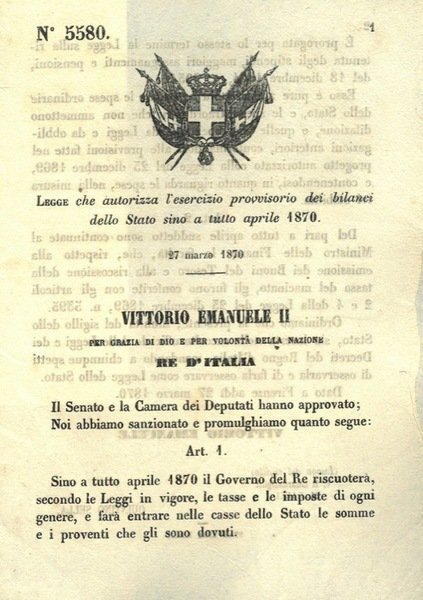 che autorizza l'esercizio provvisorio dei bilanci dello Stato sino a …