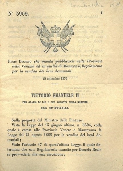 che manda pubblicarsi nelle Provincie della Venezia ed in quella …