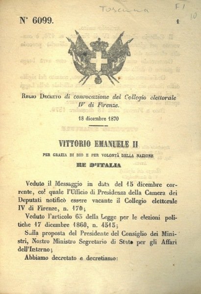 di convocazione del Collegio elettorale IV di Firenze.