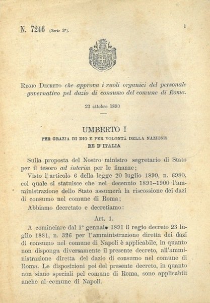 che approva i ruoli organici del personale governativo pel dazio …