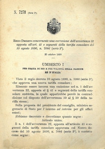 concernente una correzione dell'avvertenza della tariffa consolare.