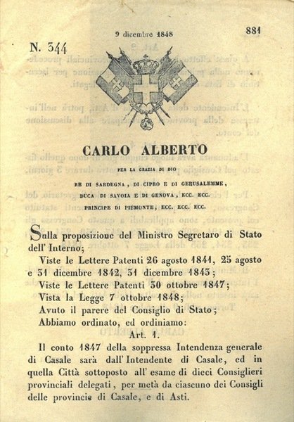 con cui si stabilisce che il conto dell'intendenza generale di …