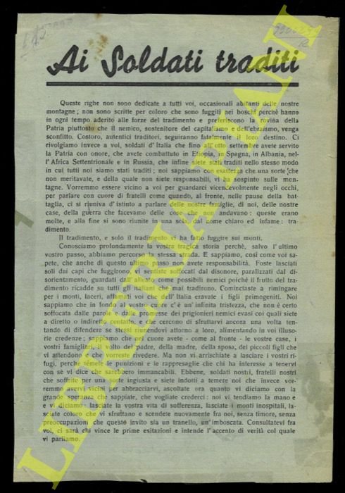 Ai Soldati traditi. . "il tradimento, e solo il tradimento …
