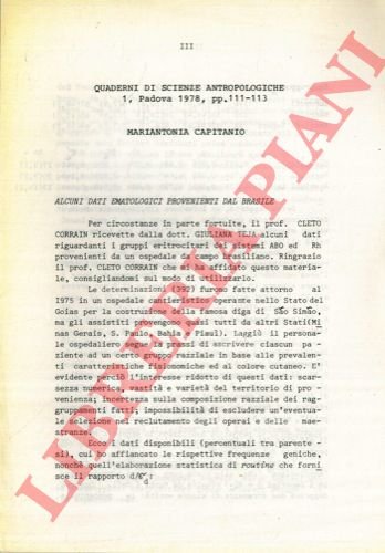 Alcuni dati ematologici provenienti dal Brasile.