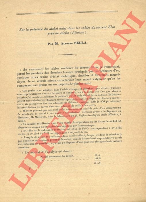 Alfonso Sella. Sur la présence du nickel natif dans le …