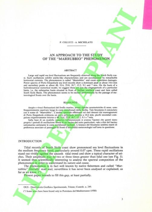 An approach to the study of the “Marrubbio” phenomenon.
