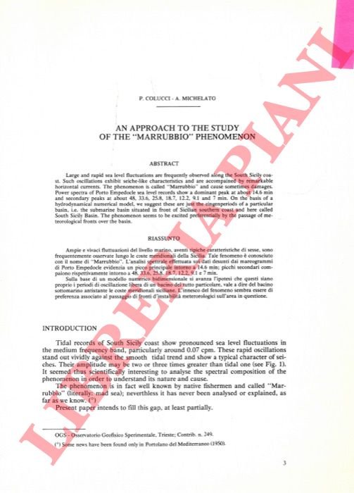 An approach to the study of the “Marrubbio” phenomenon.