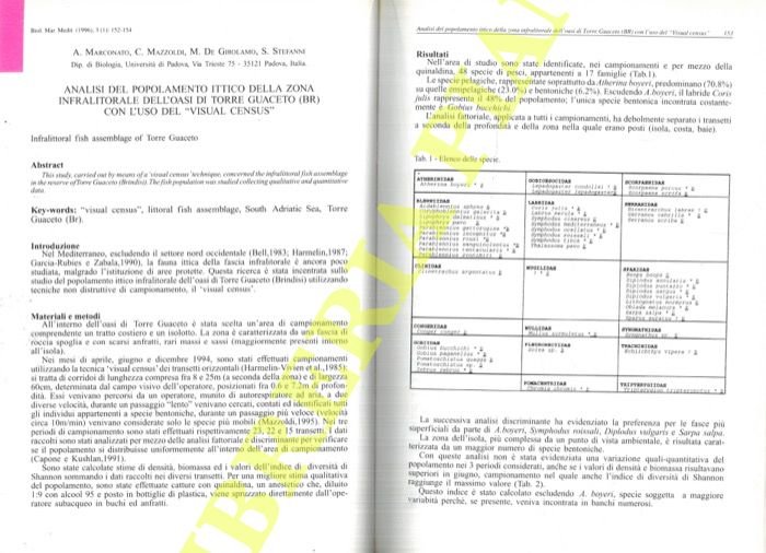 Analisi del popolamento ittico della zona infralitorale dell'oasi di Torre …