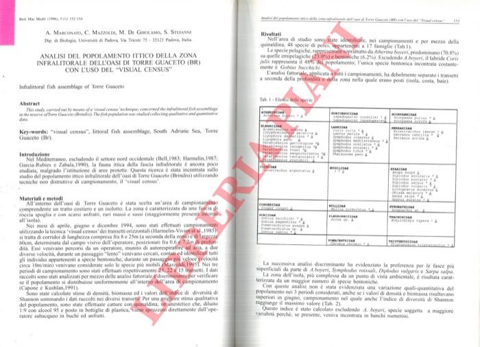 Analisi del popolamento ittico della zona infralitorale dell'oasi di Torre …
