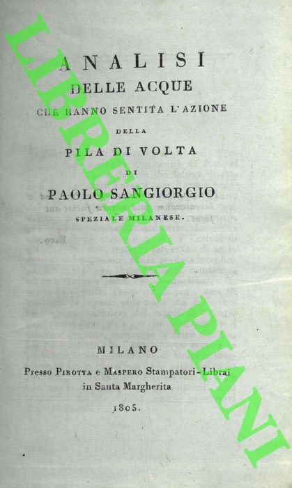 Analisi delle acque che hanno sentita l'azione della pila di …