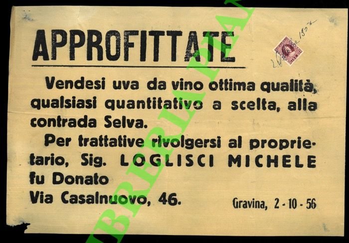 APPROFITTATE. Vendesi uva da vino ottima qualità, . alla contrada …