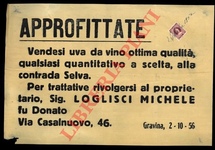 APPROFITTATE. Vendesi uva da vino ottima qualità, . alla contrada …
