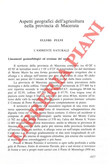 Aspetti geografici dell'agricoltura nella provincia di Macerata.