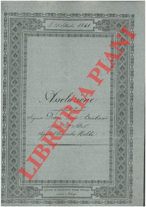 Assoluzione per un pezzo di terreno detto Capitolo posto nel …