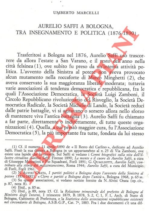 Aurelio Saffi a Bologna, tra insegnamento e politica (1876-1890) .