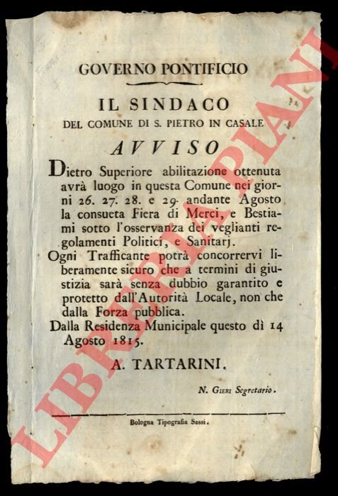 Avviso di fiera di bestiami e merci , in questa …