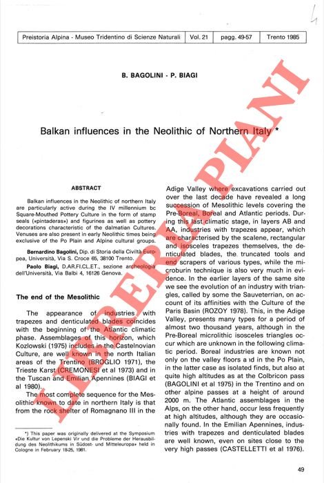 Balkan influences in the Neolithic of Northern Italy.