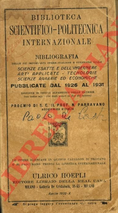 Biblioteca Scientifico-Politecnica Internazionale. Bibliografia delle più importanti opere italiane e …