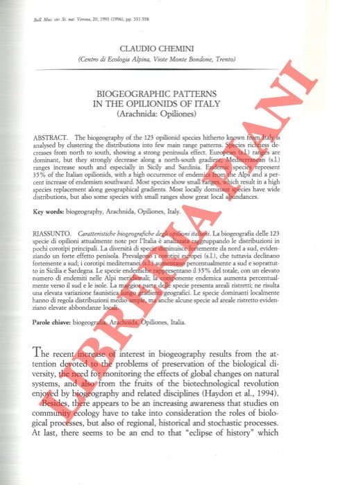 Biogeographic patterns in the Opilionids of Italy (Arachnida: Opiliones) . | Immagine Gallery 2