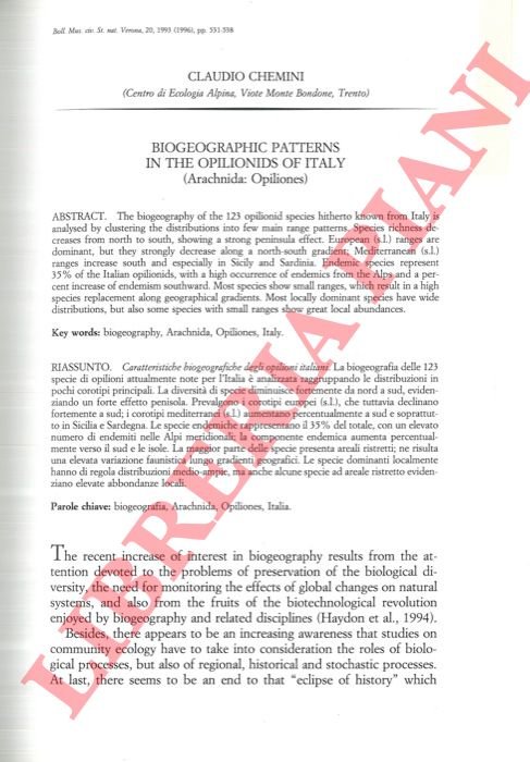 Biogeographic patterns in the Opilionids of Italy (Arachnida: Opiliones) . | Immagine Gallery 3