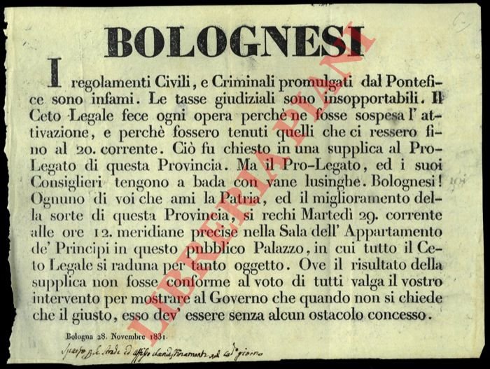 Bolognesi. Il. Ceto Legale si riunirà martedì 29 alle ore …