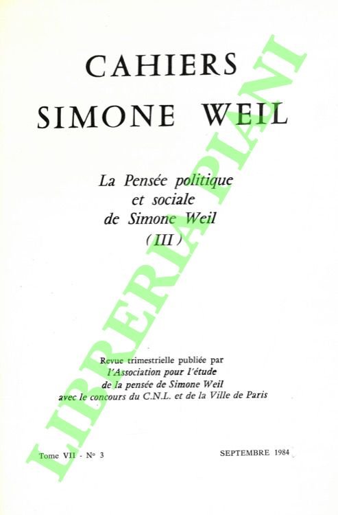 Cahiers Simone Weil. La Pensée politique et sociale de Simone …