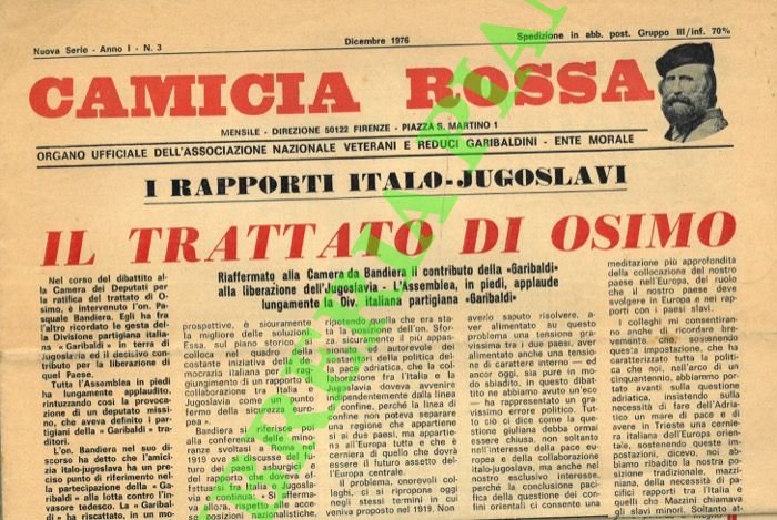 Camicia rossa. Mensile. Organo Ufficiale dell'Associazione Nazionale Veterani e Reduci …