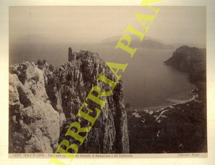 Capri. Panorama con Castello di Barbarossa e vista del continente.