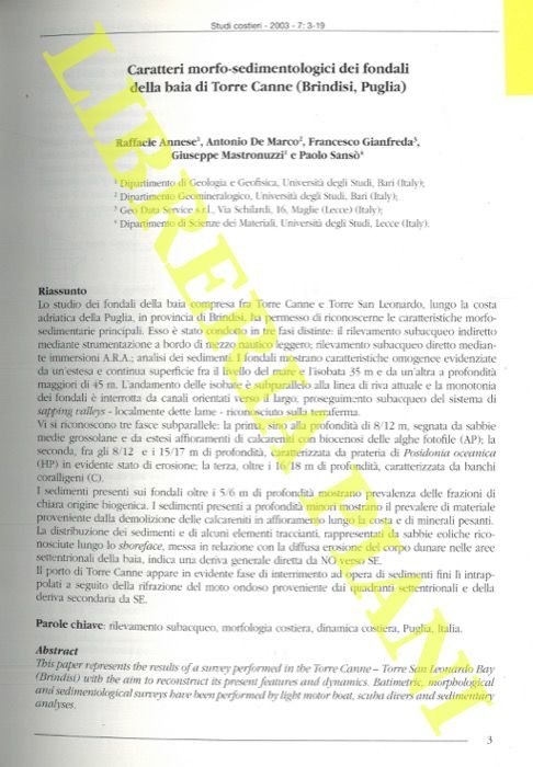 Caratteri morfo-sedimentologici dei fondali della baia di Torre Canne (Brindisi, …
