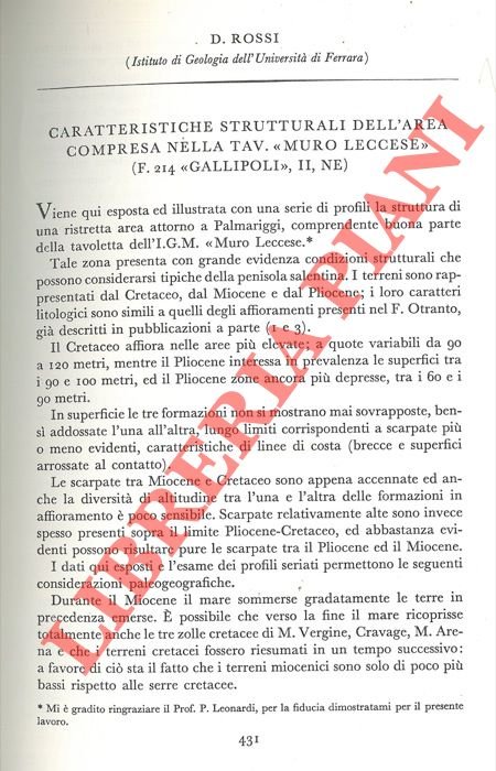 Caratteristiche strutturali dell'area compresa nella tav. “Muro Leccese” (F.214 “Gallipoli” …