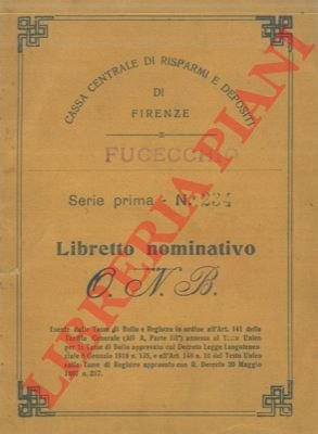 Cassa centrale di risparmi e depositi di Firenze. Libretto nominativo.
