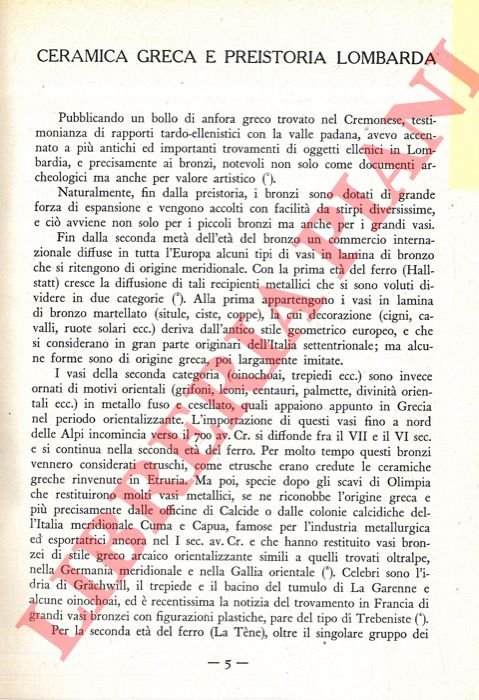 Ceramica greca e preistoria lombarda.