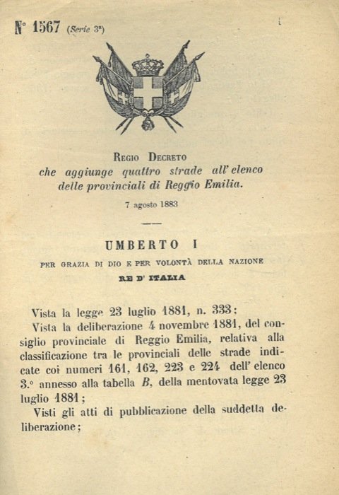 che aggiunge quattro strade all'elenco delle provinciali di Reggio Emilia.
