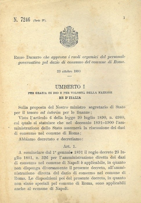 che approva i ruoli organici del personale governativo pel dazio …