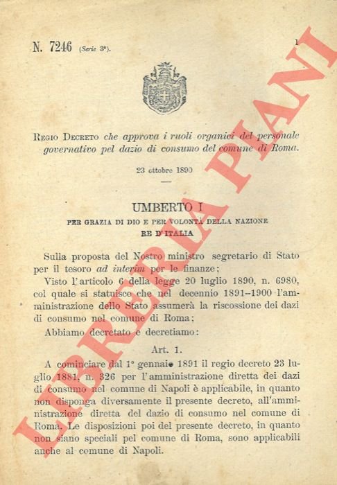 che approva i ruoli organici del personale governativo pel dazio …