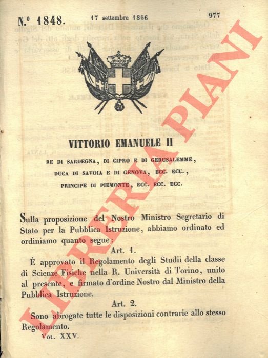 che approva il Regolamento degli Studii della classe di Scienze …