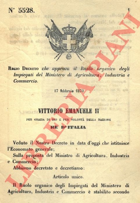 che approva il Ruolo organico degli Impiegati del Ministero di …