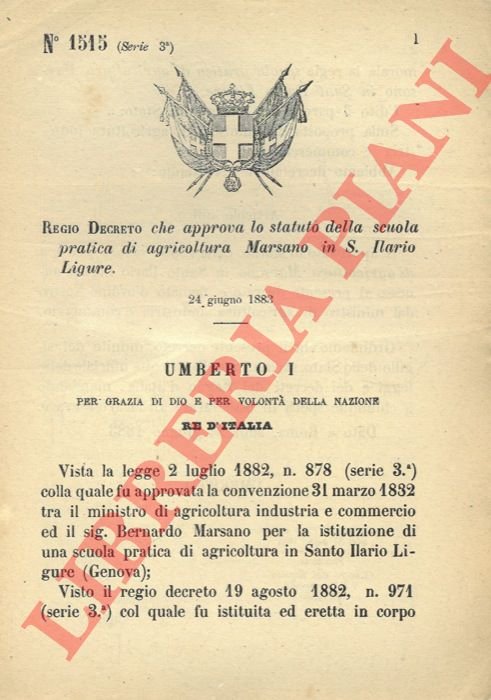 che approva lo statuto della scuola pratica di agricoltura Marsano …