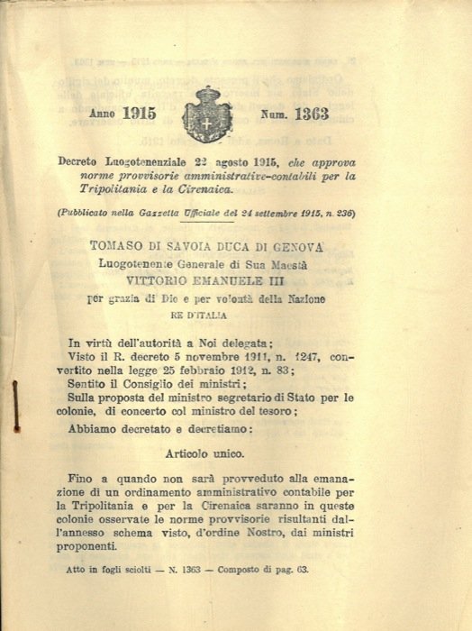 che approva norme provvisorie amministrative-contabili per la Tripolitania e la …