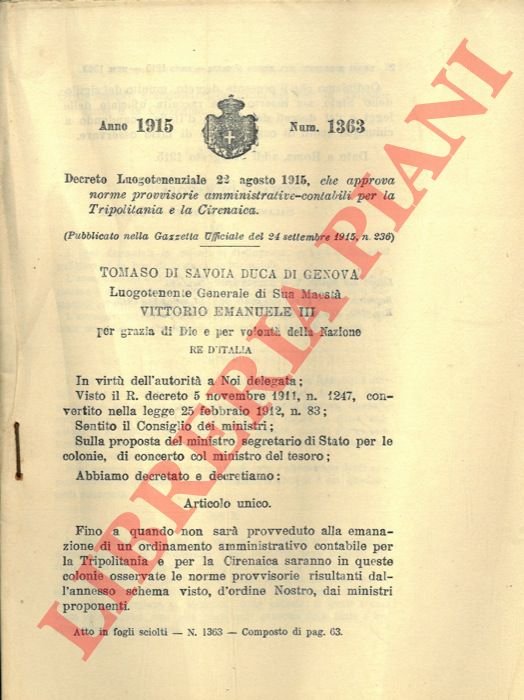 che approva norme provvisorie amministrative-contabili per la Tripolitania e la …