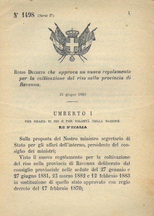 che approva un nuovo regolamento per la coltivazione del riso …