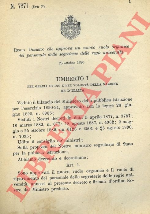 che approva un nuovo ruolo organico del personale delle segreterie …