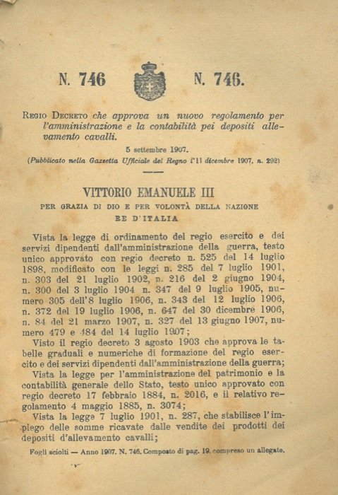 che approva un regolamento amministrativo nuovo per l'amministrazione e la …