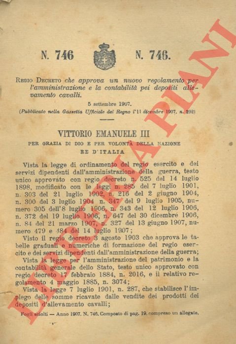 che approva un regolamento amministrativo nuovo per l'amministrazione e la …