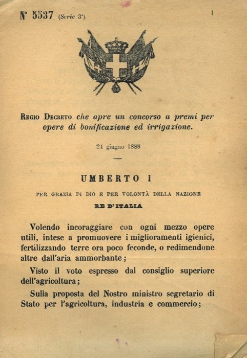 che apre un concorso a premi per opere di bonificazione …