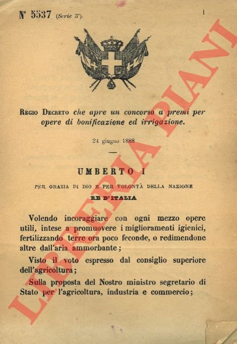 che apre un concorso a premi per opere di bonificazione …